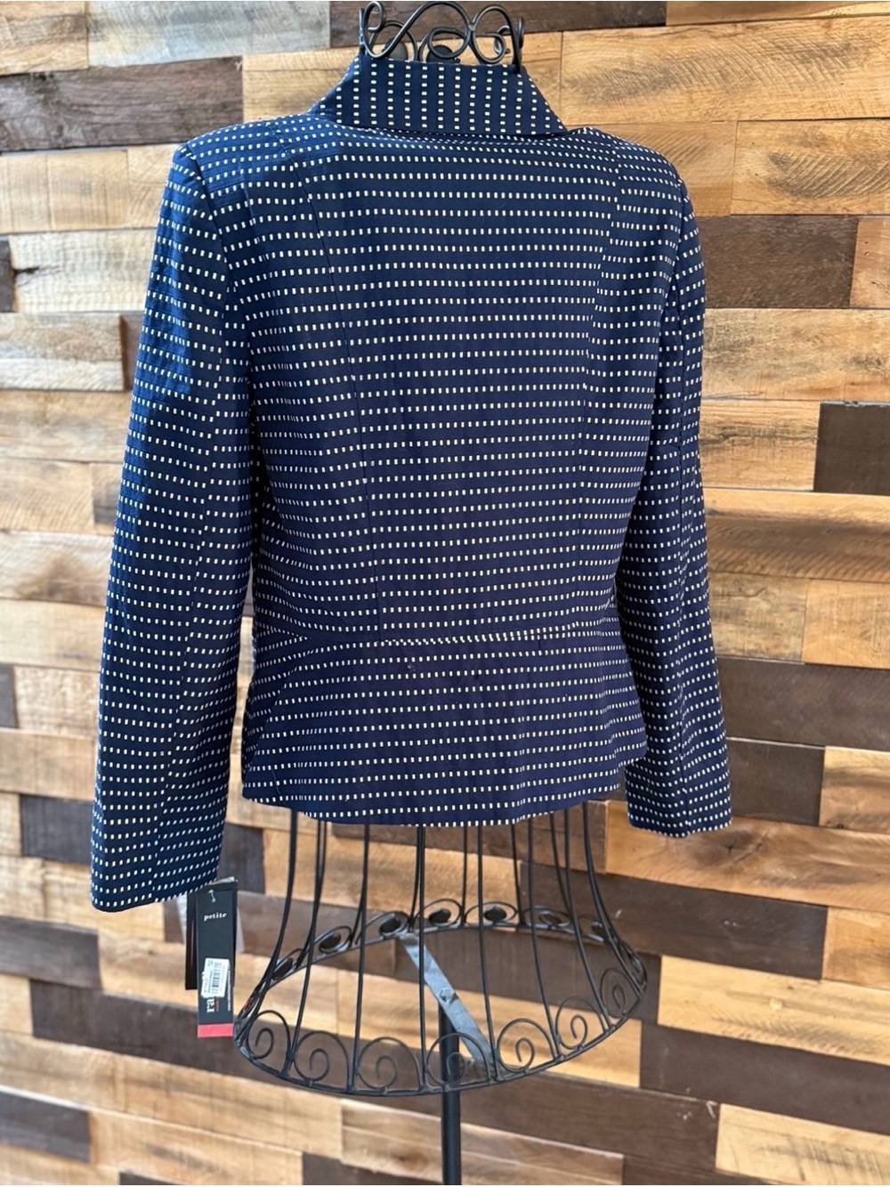 Rafaella Navy Blue & White Jacquard Dot Blazer Jacket 100% Cotton Sz 6P - Picture 2 of 10